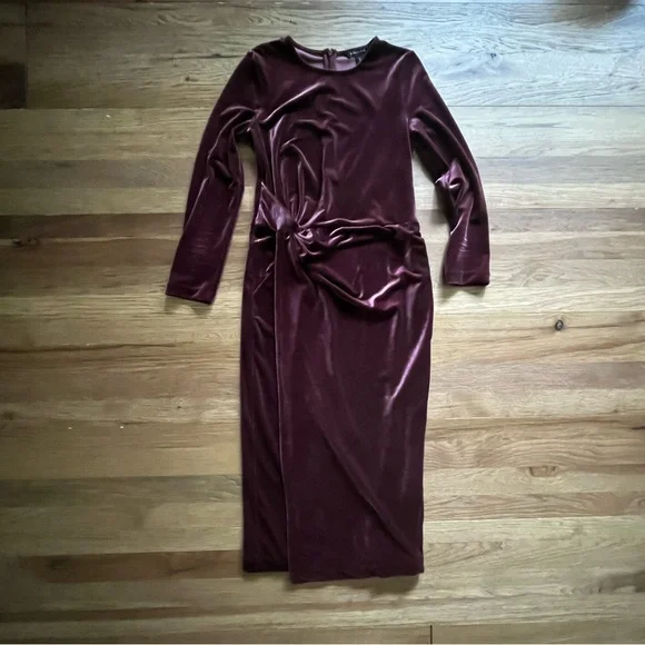 Banana Republic Burgundy Velvet Twisted Midi Dress Women's Sz 2 Tall Party Fall Banana Republic Burgundy Velvet Twisted Midi Dress Women's Sz 2 Tall Party Fall